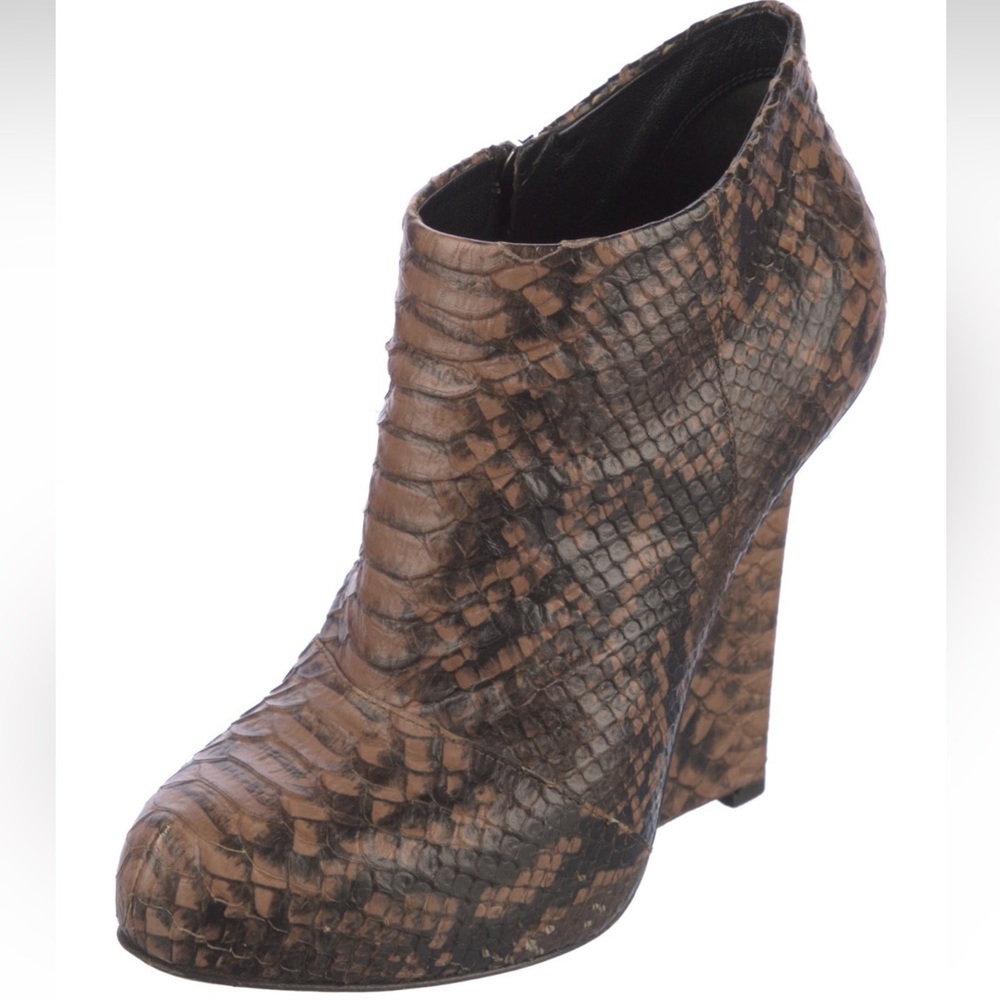 Giuseppe Zanotti Brown Snakeskin Wedge Ankle Boots - MSRP $895
